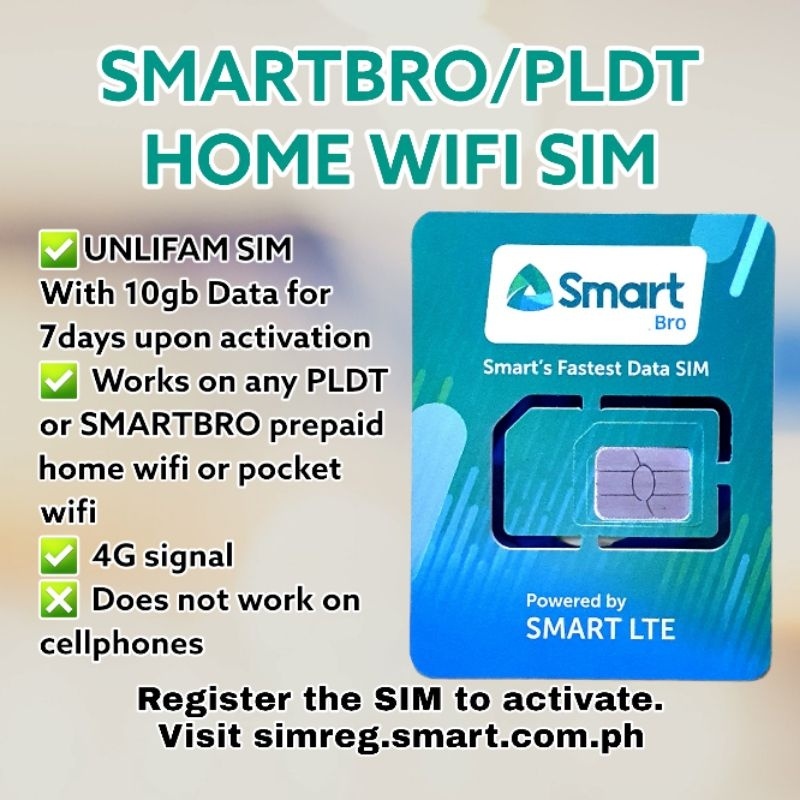 Smartbro PLDT Sim Card For PLDT Smart Home Wifi 10gb Data Can Register