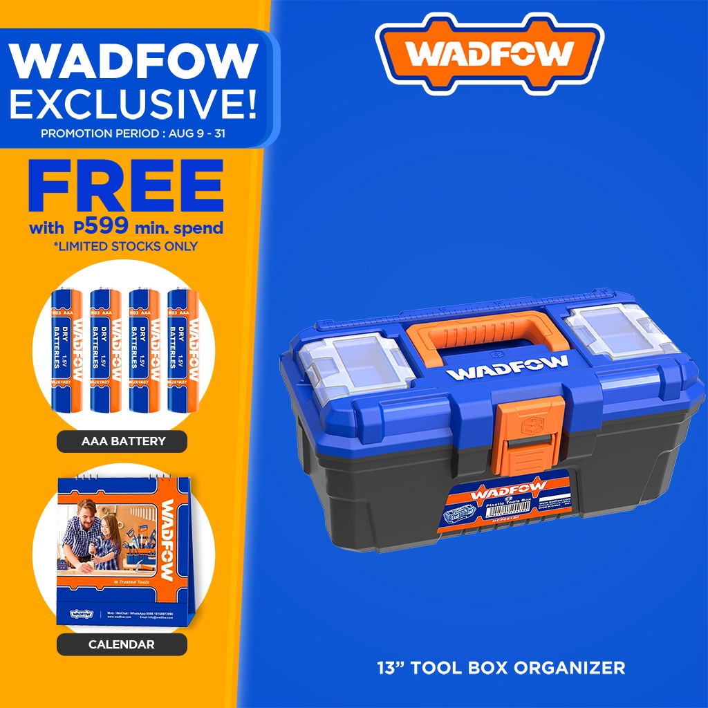 Wadfow Plastic Tool Box Organizer Case With Removable Tray Heavy Duty