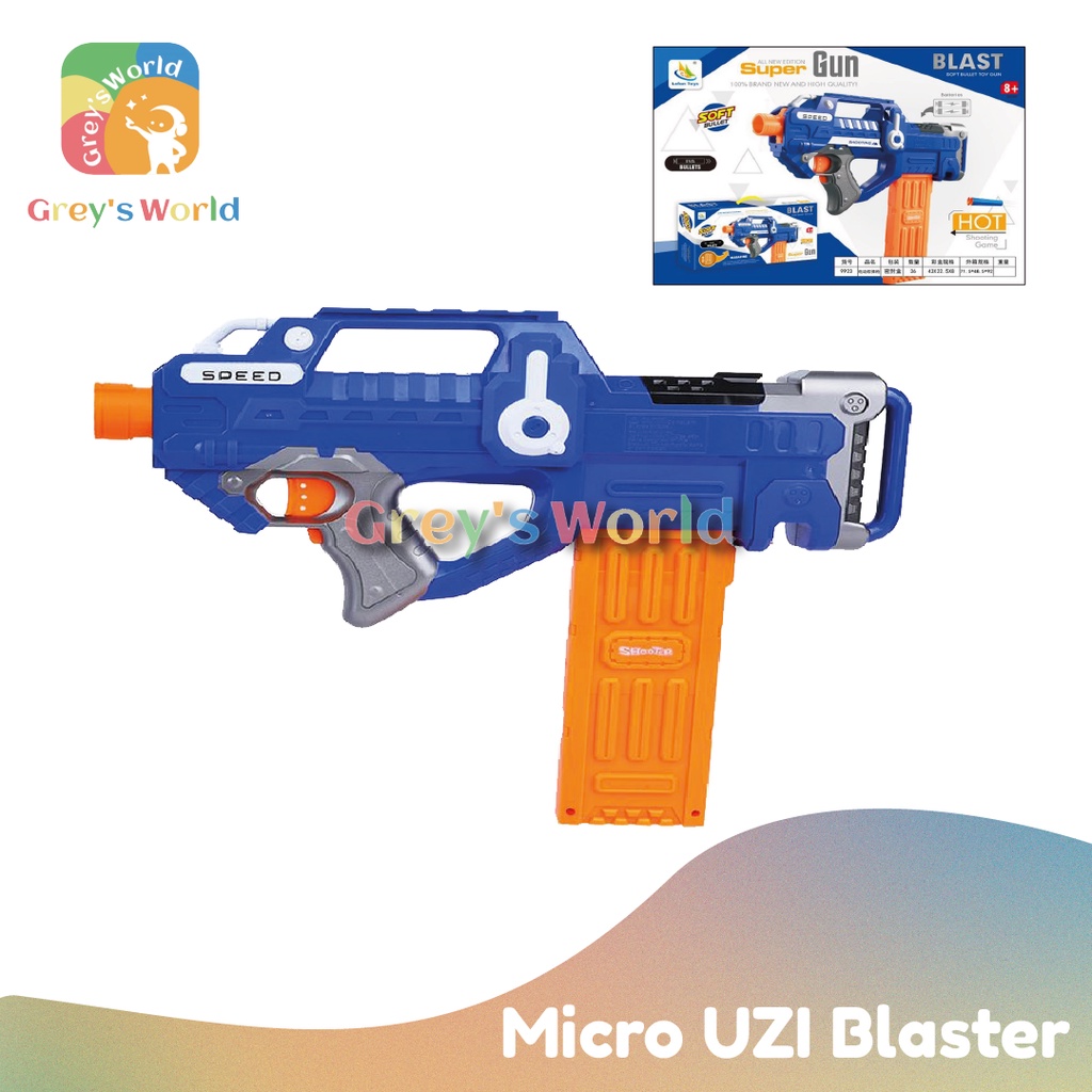 Grey S World Storm Blaster Micro Uzi Blaster Nerf Gun Soft Bullet Nerf