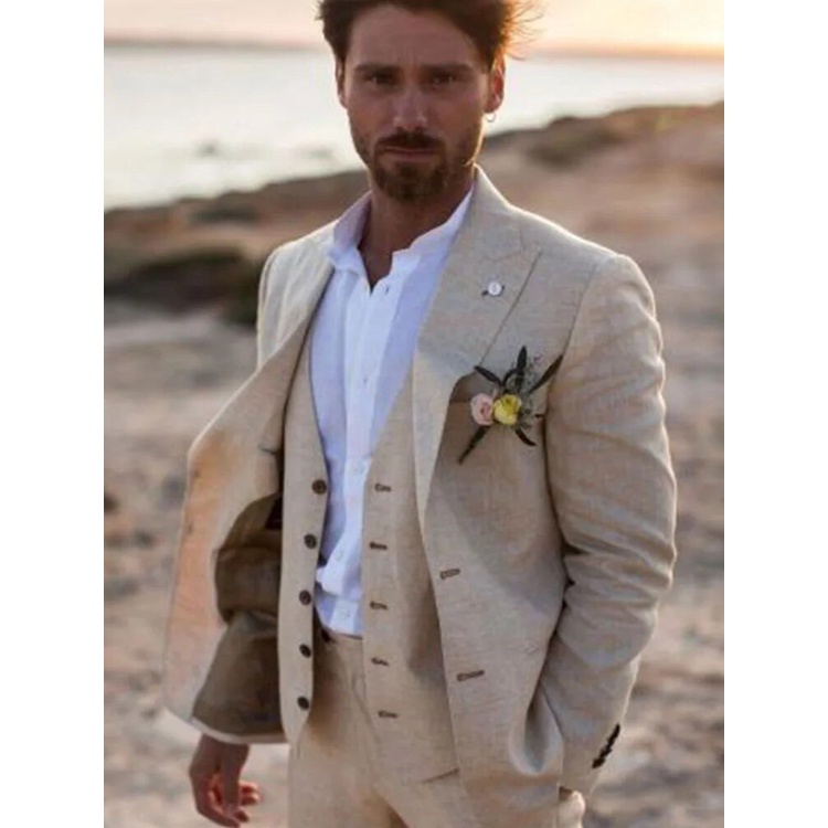 Seckill Prom Groom Tuxedo Wedding Pants Suits Linen Summer Italian Suit