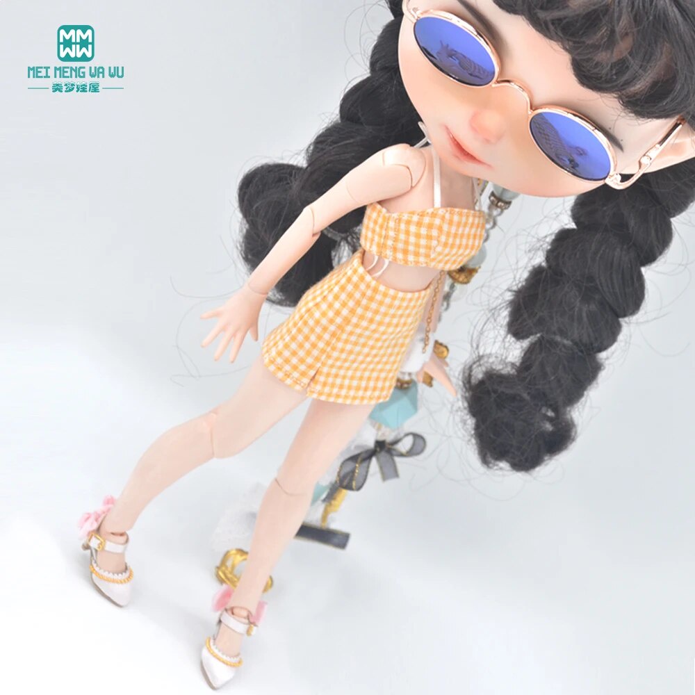 32B Clothes For Doll Fits Blyth Azone OB22 OB24 Toys Doll Fashion Plaid