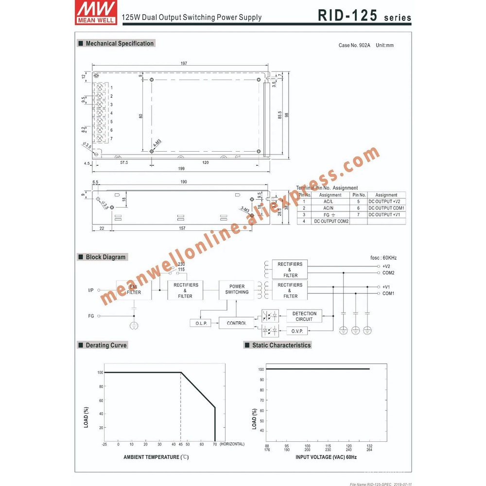 Mean Well RID 125 1224 AC DC 133 2W 3 7A 12V 24V Dual Output Switching