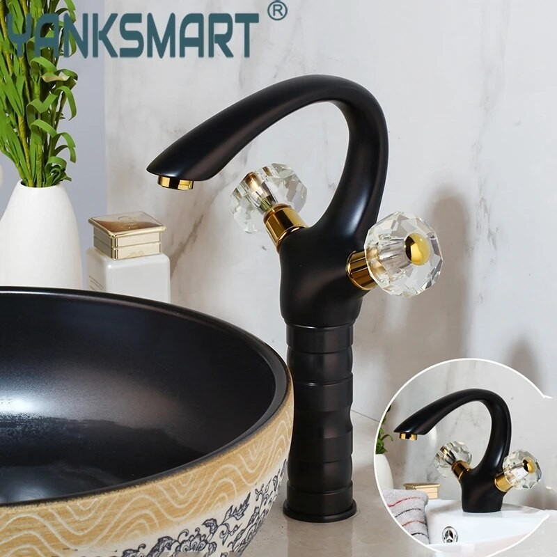 F Yanksmart Matte Black Bathroom Faucet Dual Handles Basin Sink Deck