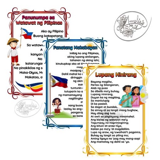 Lupang Hinirang Panatang Makabayan Panunumpa Sa Watawat Laminated Educational Charts A