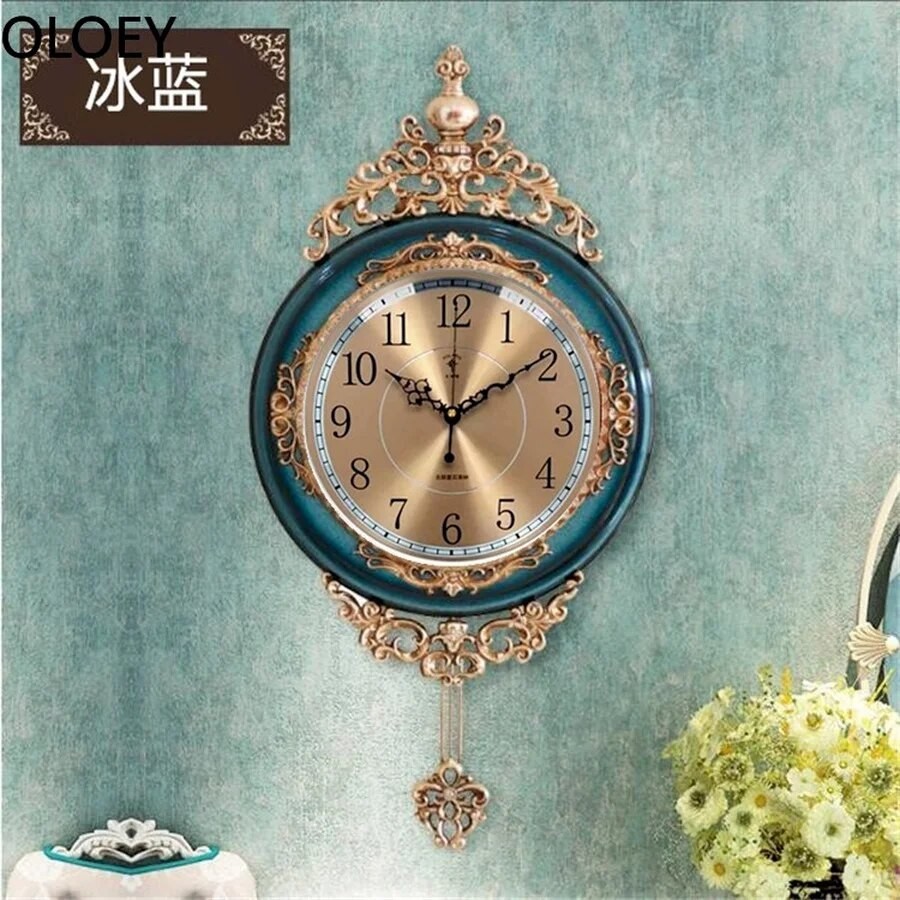 Luxury Gold Wall Clock Large Living Room Silent Creative Swing Wall