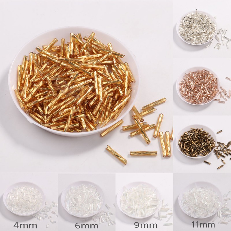 10g Pack Silver Gold Tube Bead 2x9mm Twist Bugles Glass Seed Beads DIY