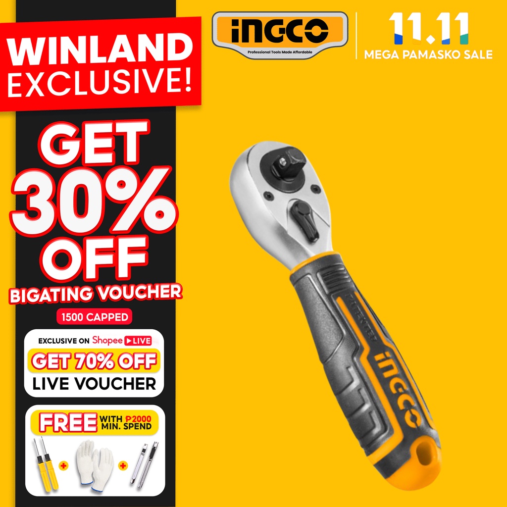 INGCO By Winland Industrial CrV 1 4 3 8 Stubby Ratchet Handle