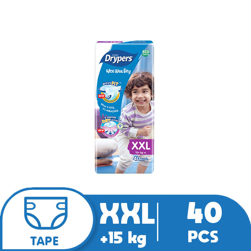 COD Mega Wee Diapers 40 Pack Tape Pcs Dry Wee Drypers XXL Shopee