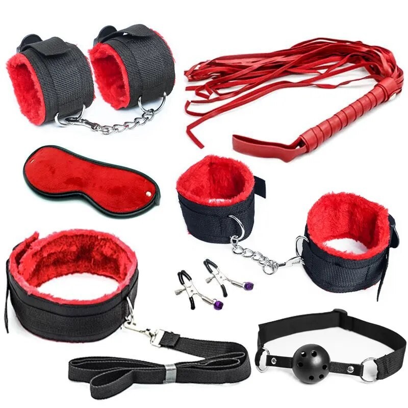 ๑7 pcs set Sex BDSM Bondage Restraint Kit Handcuffs Collar Gag Mask