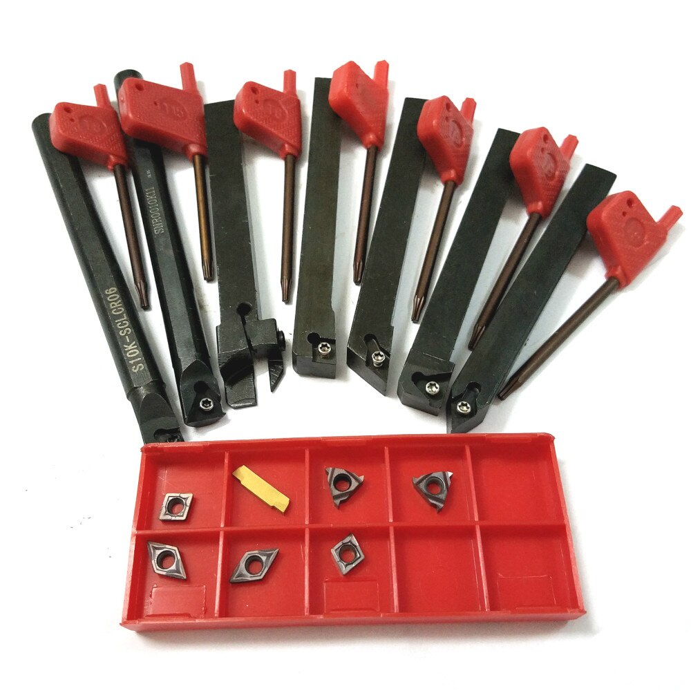 21pcs Set 10mm Shank Lathe Turning Tool Holder Boring Bar Carbide PVD