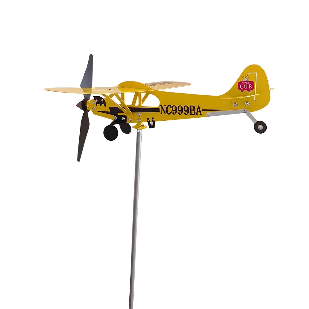 3D Piper J3 Cub Wind Spinner Plane Metal Airplane Weather Vane Outdoor