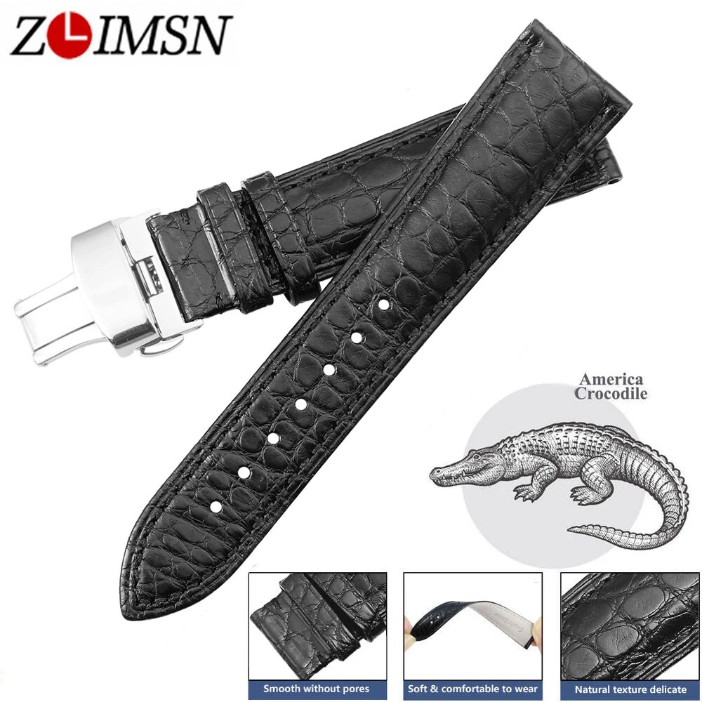 97K ZLIMSN Real Alligator Watch Strap Genuine Leather Watch Band