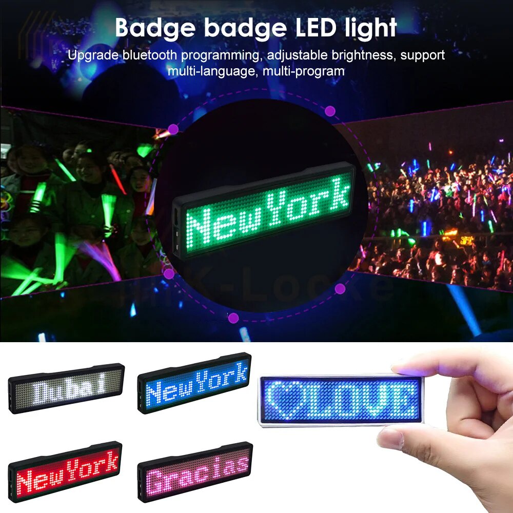 74V Upgrade Bluetooth LED Programmable Badge Rechargeable LED Scrolling