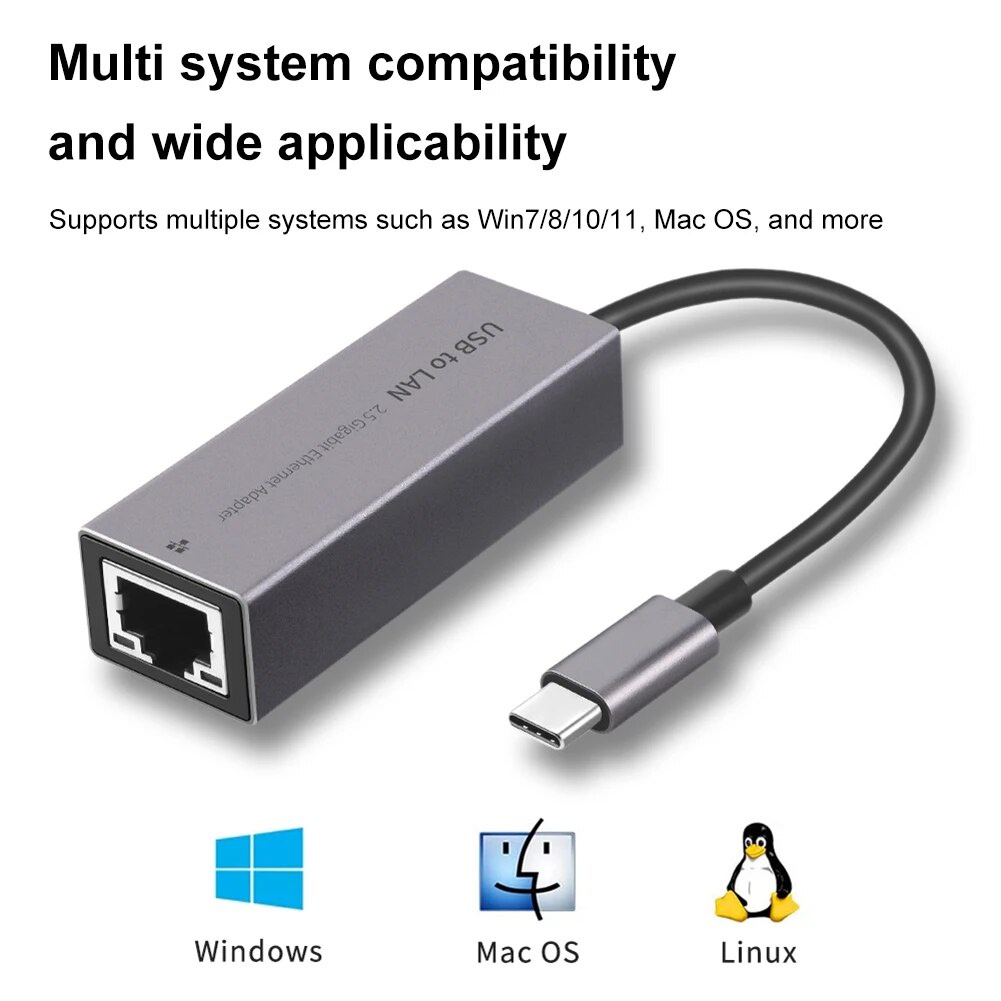 Type C USB3 0 To RJ45 Network Card 2 5G 2500Mbps USB Gigabit Ethernet