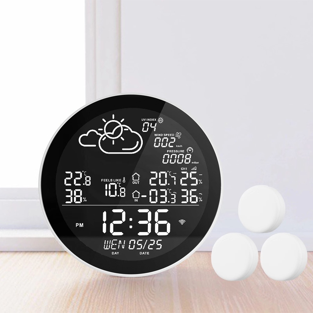 Tuya Wifi Smart Weather Station With Clock Indoor Outdoor Temperature