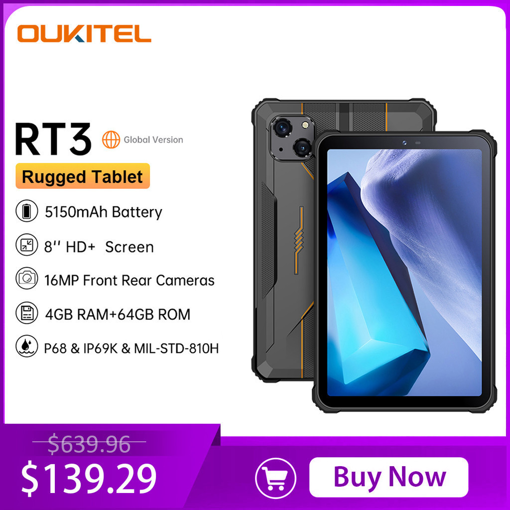 Oukitel RT3 Mini Rugged Tablet 8 Inch HD 5150 MAh 4GB 64GB Android 12