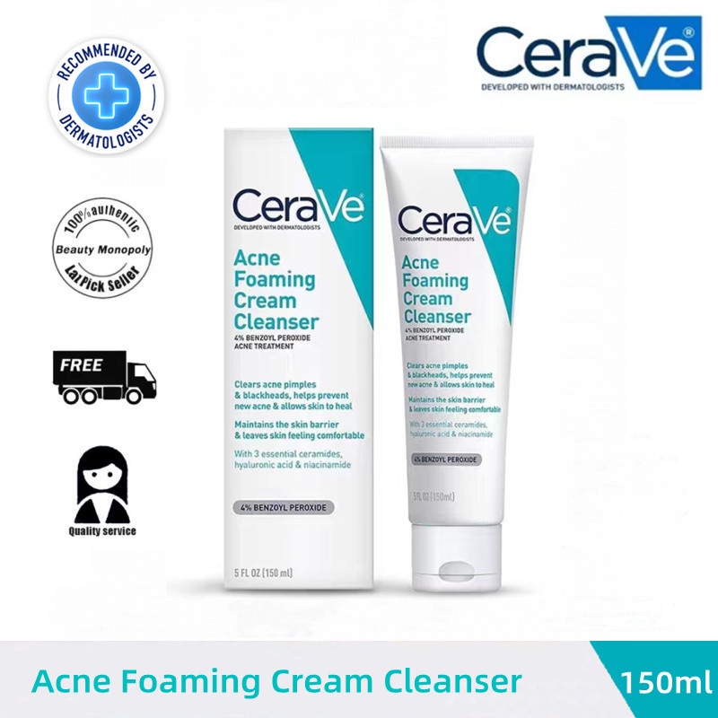 CeraVe Acne Foaming Cream Cleanser Acne Treatment Face Wash With 4