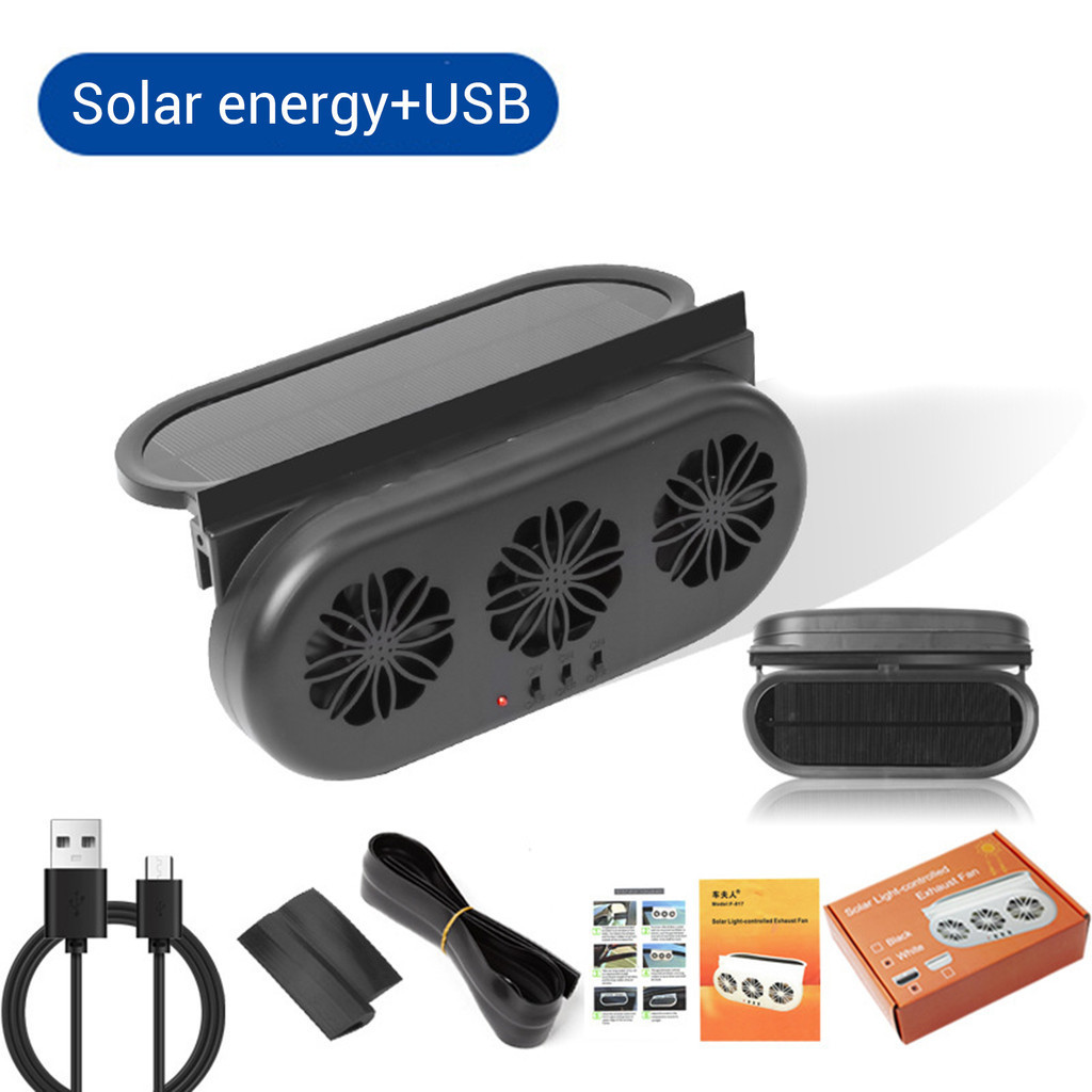 USB Solar Powered Car Ventilator Universal Window Mounted Exhaust Fan