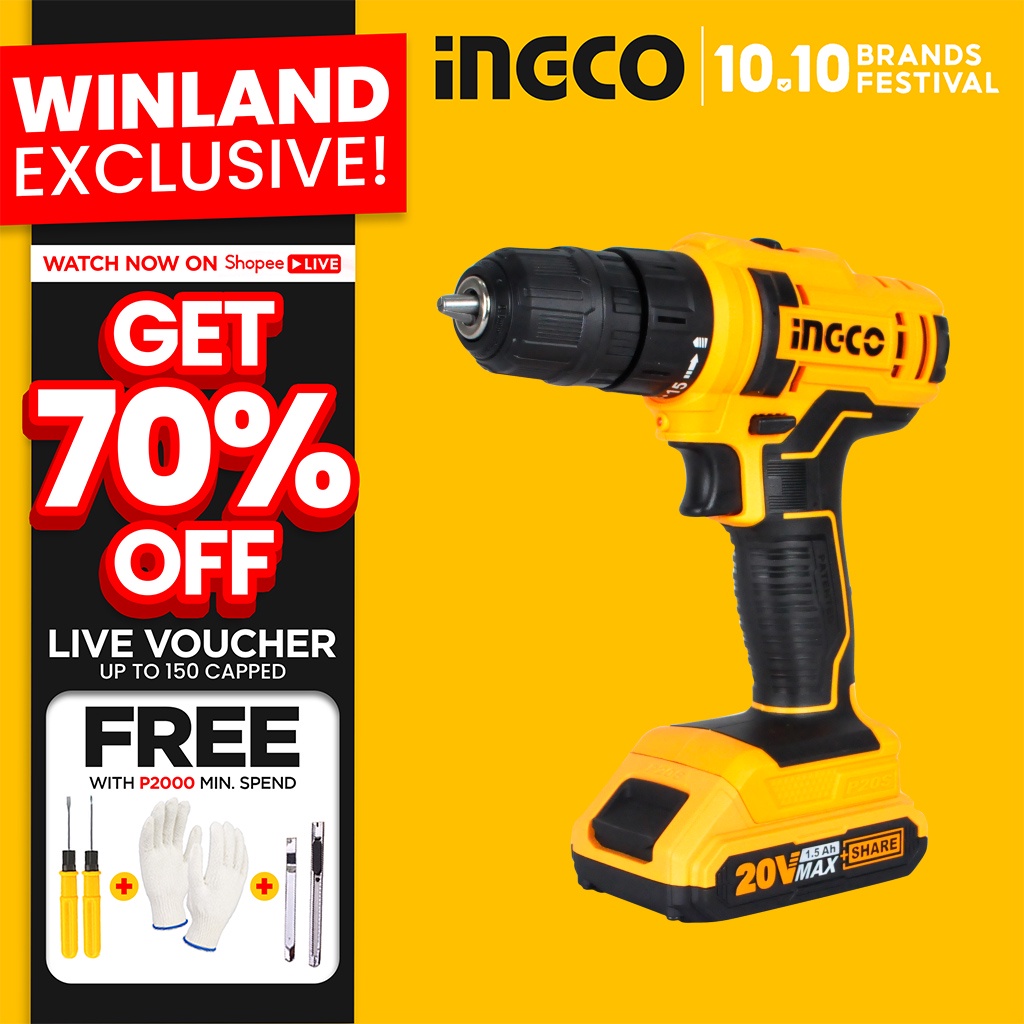 INGCO By Winland Lithium Ion Cordless Drill 20v Super Select