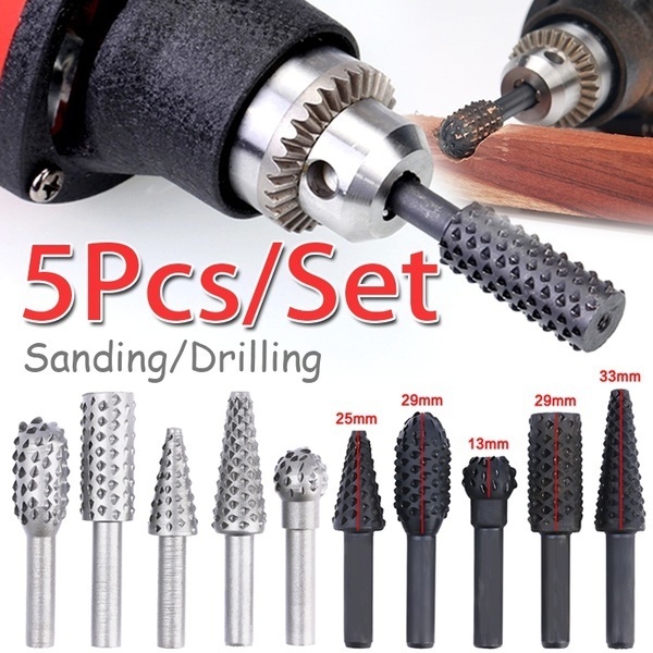 5pcs Rotary Rasp File Drill Bit Steel Round Shank Electric Grinding