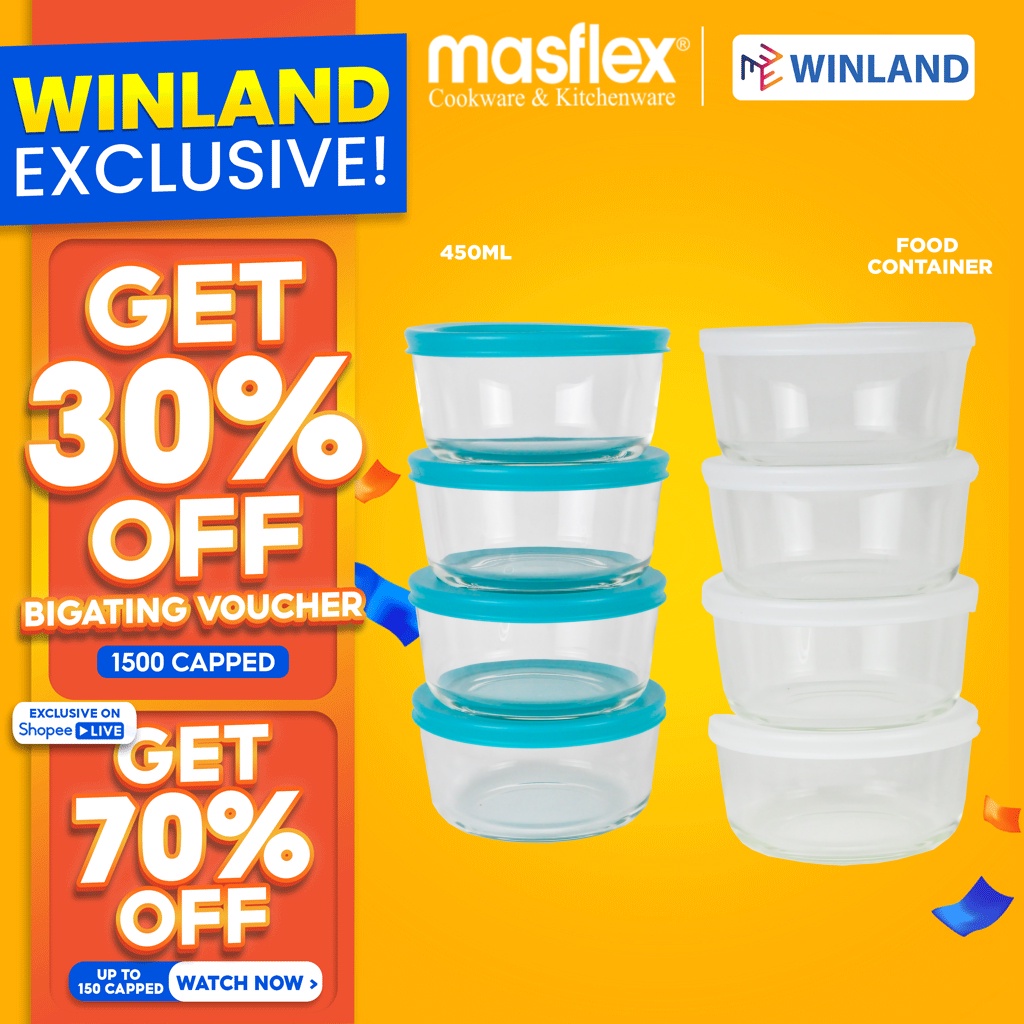 Masflex By Winland Pieces Borosilicate Glass Ml Food Container