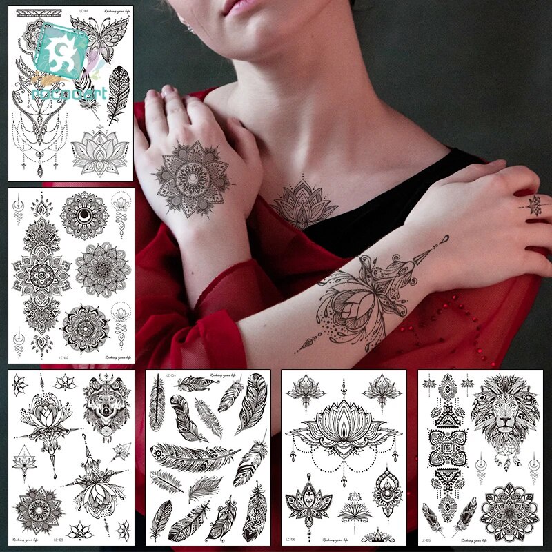 Personality Black Mandala Flower Arm Body Art Waterproof Temporary