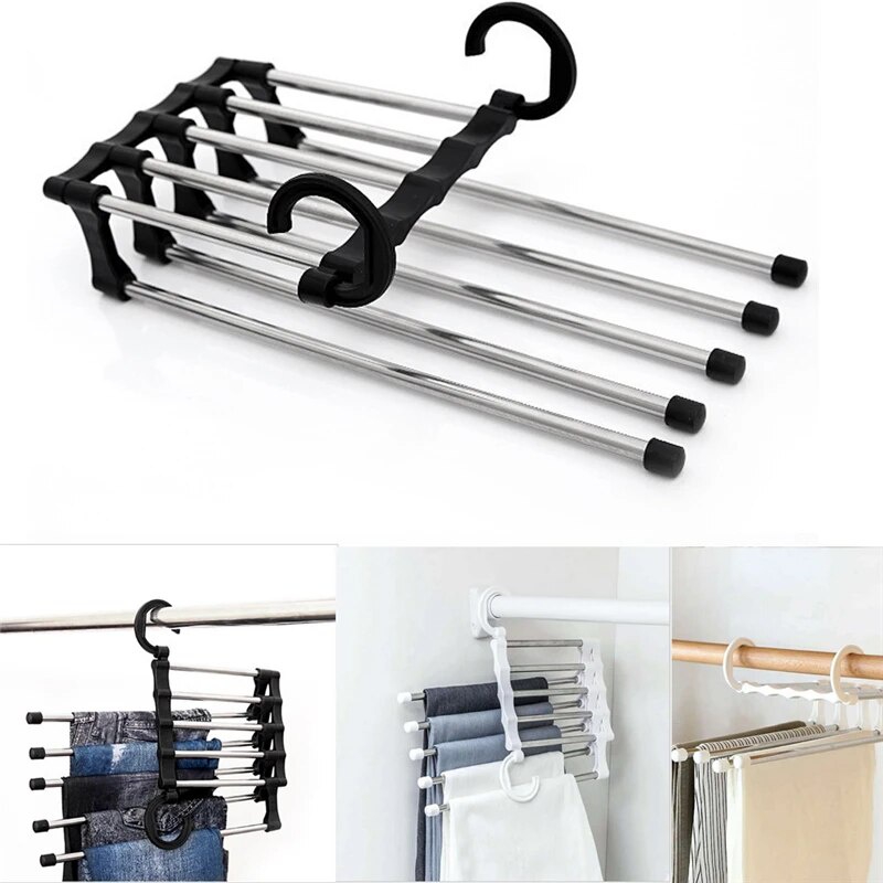 970 New Magic Hanger 2 Color Multi Functional Pants Rack Shelves 5 In1