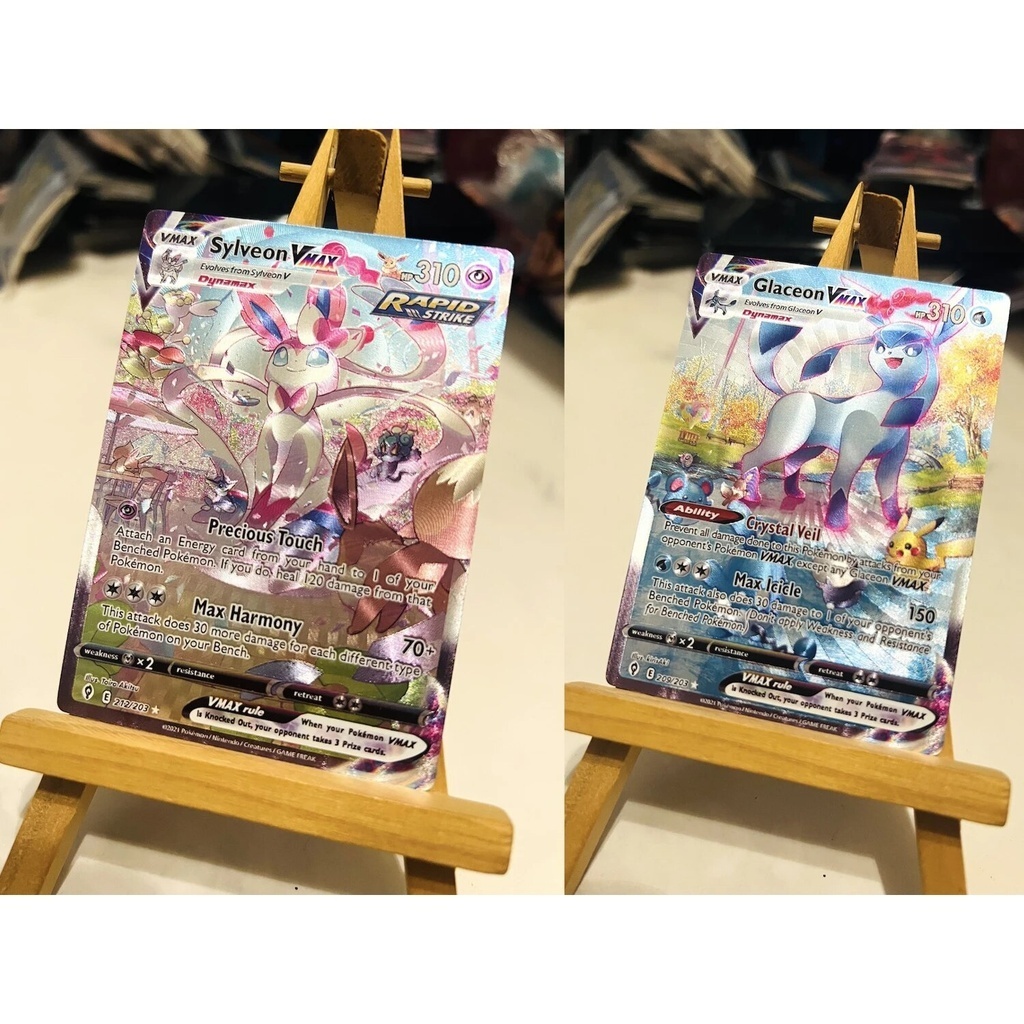 2Pcs Set Pokemon Sylveon Glaceon Texture Flash Cards PTCG Classic Anime