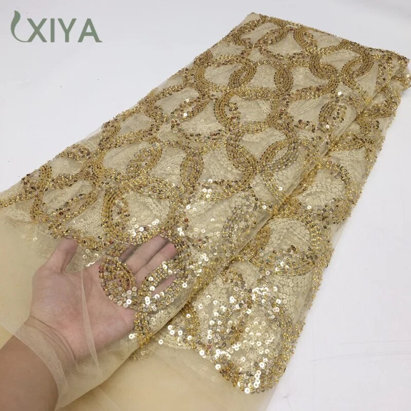 T Xiya Luxury Bead Tube Embroidery African Lace Fabric High