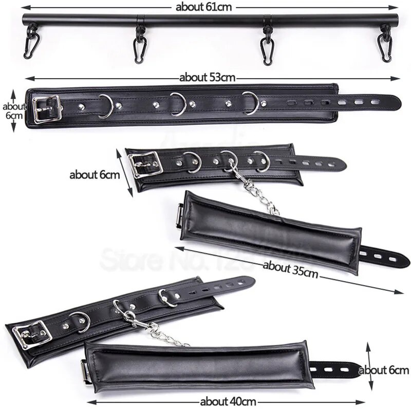 Stainless Steel Adjustable Spreader Bar Bondage Set Sex Slave Handcuffs Ankle Cuffs Fetish