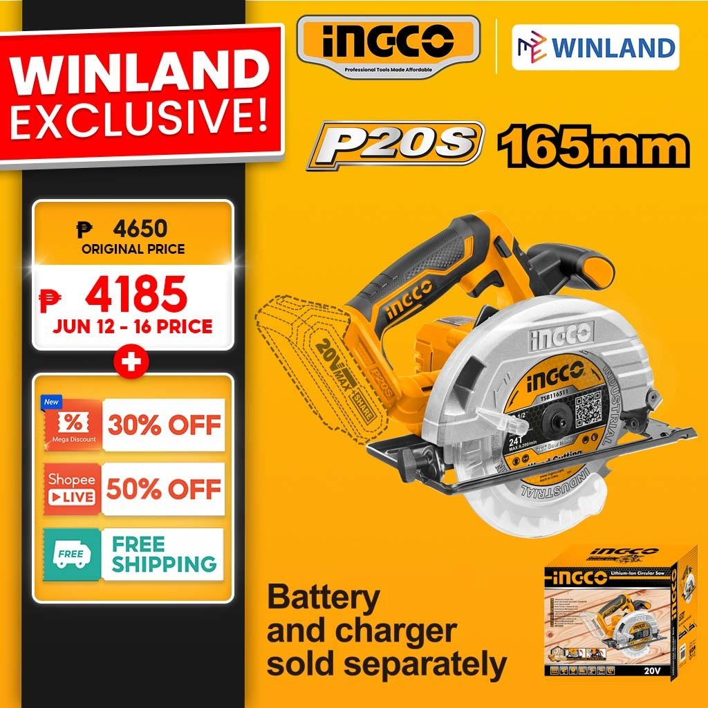 Ingco By Winland 20V Lithium Ion Cordless Circular Saw CSLI1651