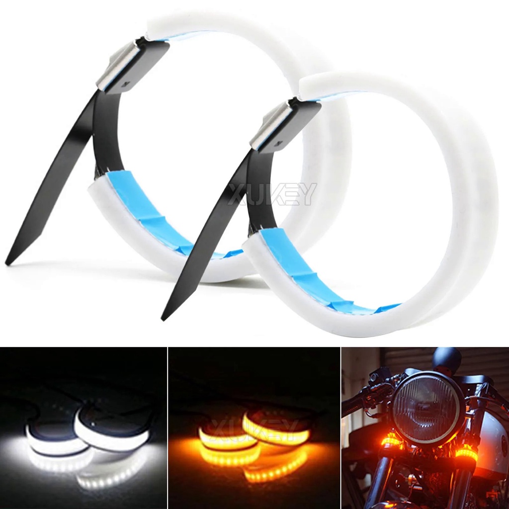 Front Rear Motorcycle Turn Signals Universal White Amber Fork Light