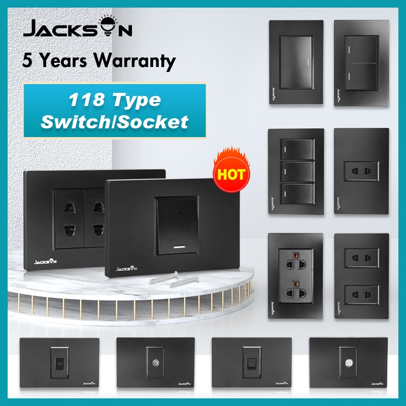 JacksunBlack Switch Outlet Wide Series Light Switch Wall 2 3 GANG