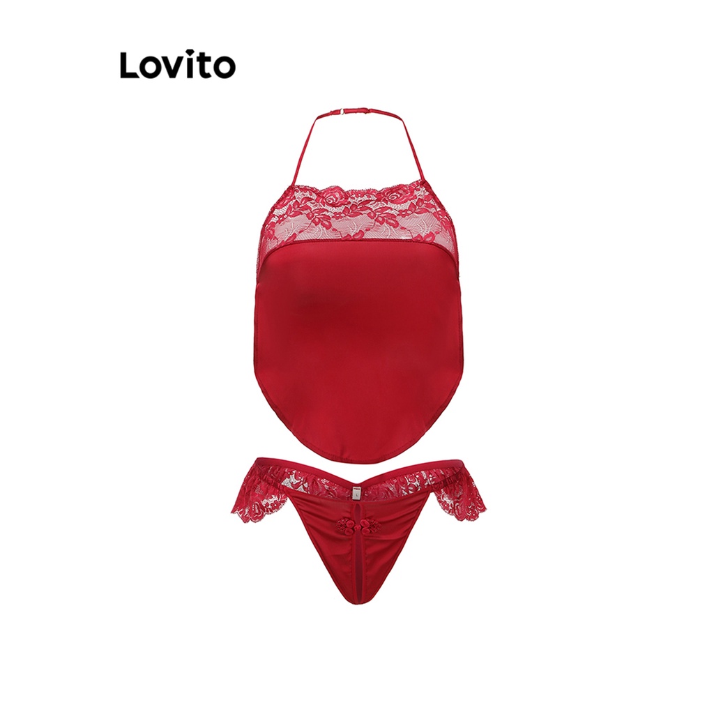 Lovito Women Lace Sexy Lingerie Lna White Burgundy Black