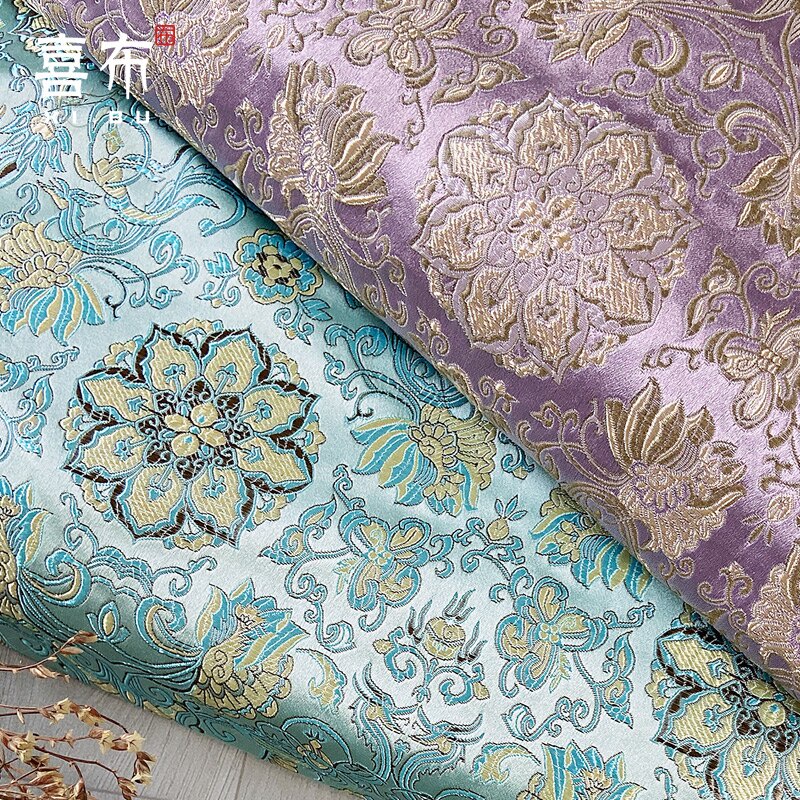 D Retro Floral Satin Fabric Imitate Silk Brocade Fabric Damask