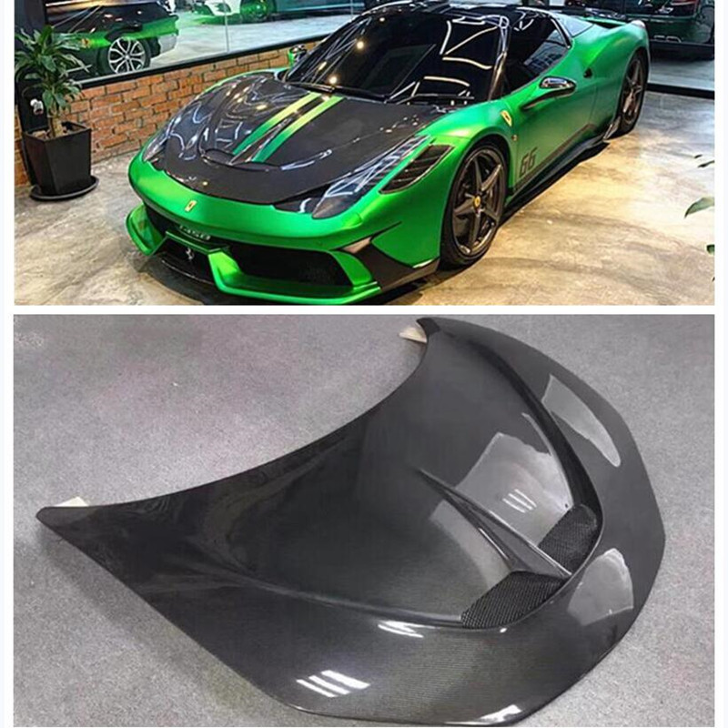 For Ferrari 458 Real Carbon Fiber FRP Primer Front Bumper Engine Hood