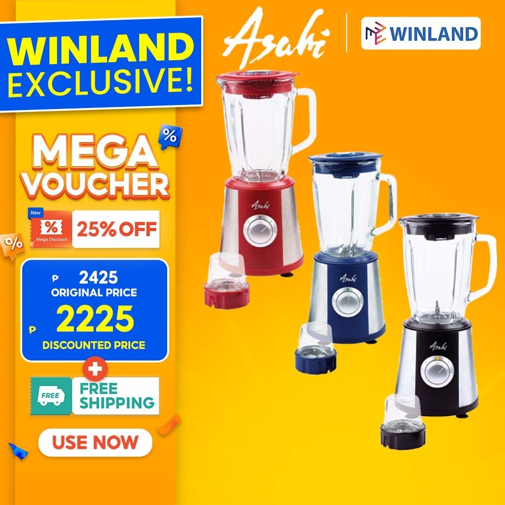 Asahi By Winland Glass Blender L With Mill Grinder Stainless Steel