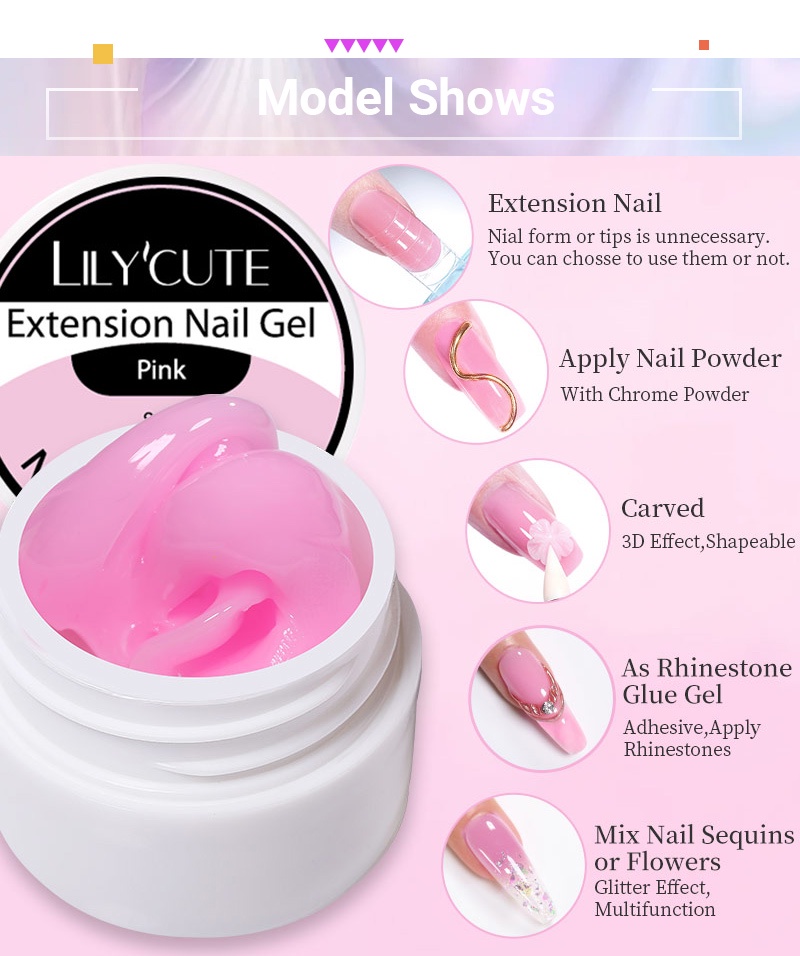 Lilycute Non Stick Hand Solid Extension Nail Gel Clear Nude Pink