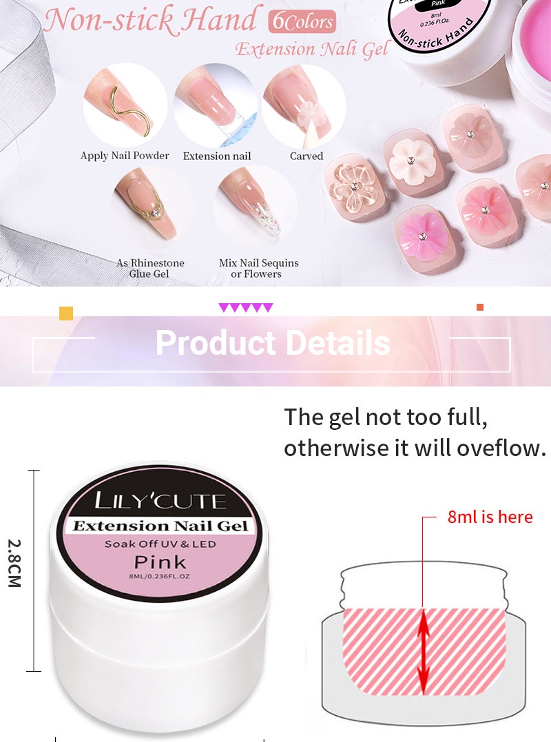 LILYCUTE Non Stick Hand Solid Extension Nail Gel Clear Nude Pink