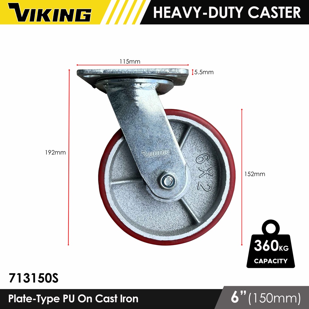 Heavy Duty Caster Wheel With Double Ball Bearing Pu Rubber Iron Wheels