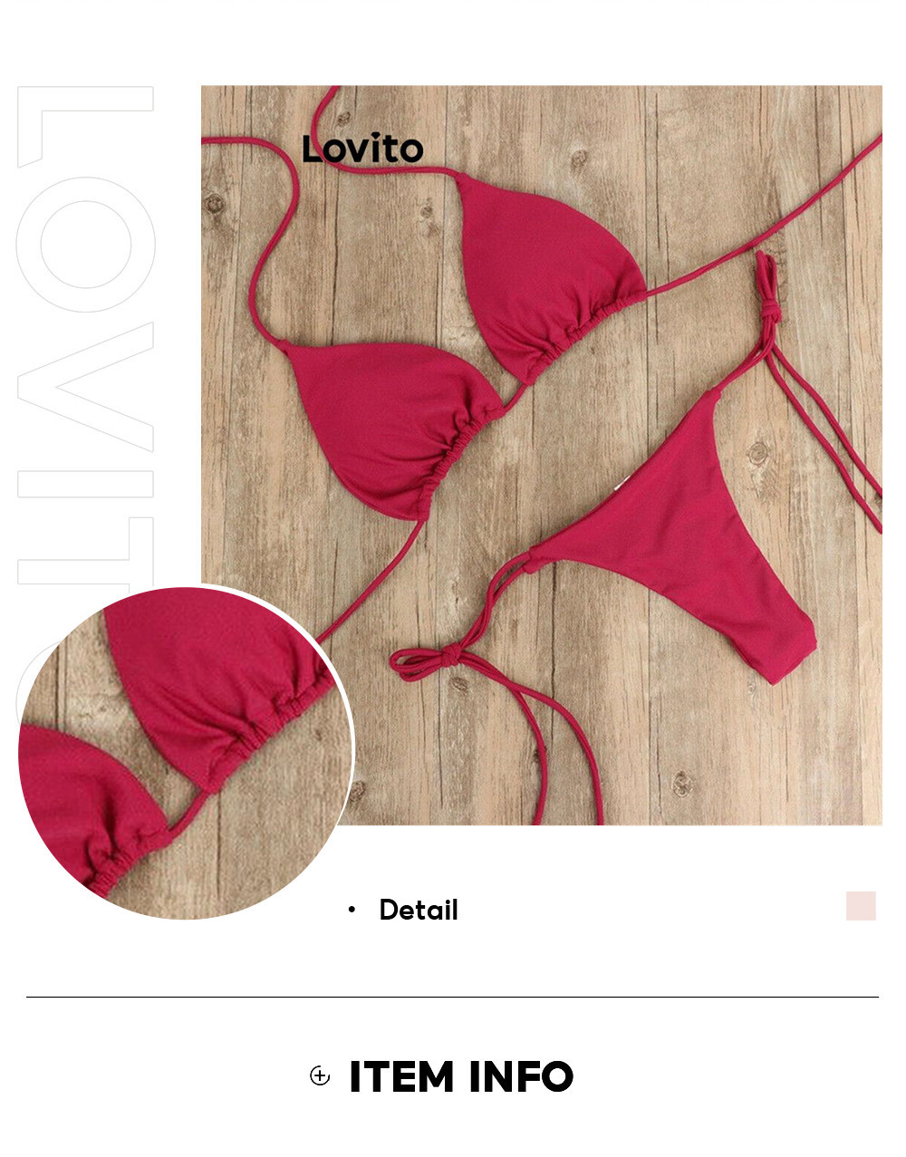 Lovito Women Glamorous Bikini Sets Plain Lace Up Bikini Sets LNE48392