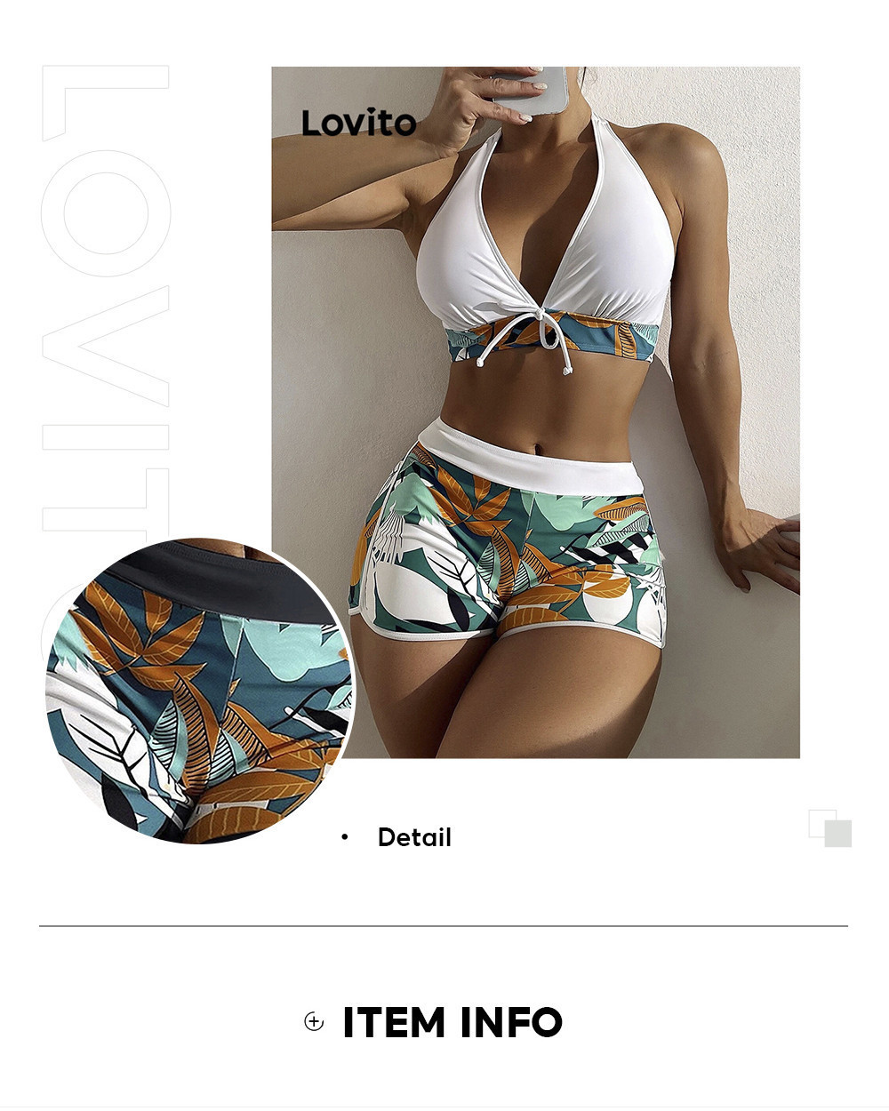Lovito Sexy Plants Bow Summer Bikini Sets For Women LNL36108 White