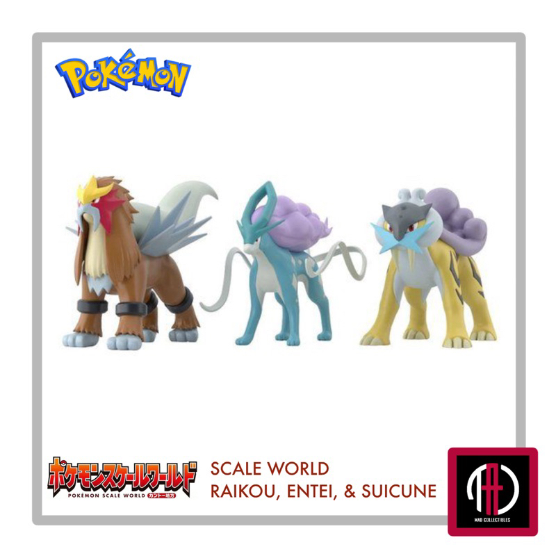 Bandai Pokemon Scale World Figures Johto Raikou Entei Suicune Set