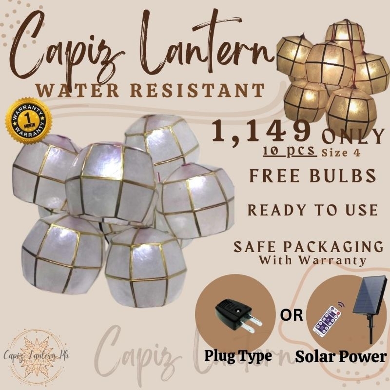 Capiz Ball With Lights Solar Power Plug Type Free Extra Bulbs For