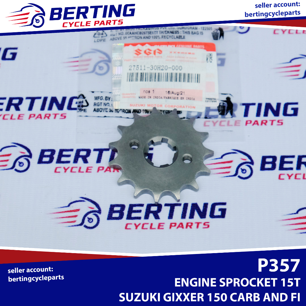 SGP ENGINE SPROCKET 15T Suzuki Gixxer 150 Carb And FI Genuine 27511