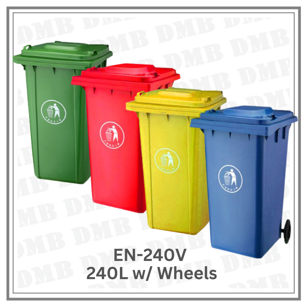 240 Liters Mobile Trash Bin With Cover And Wheels Assorted Colors EN