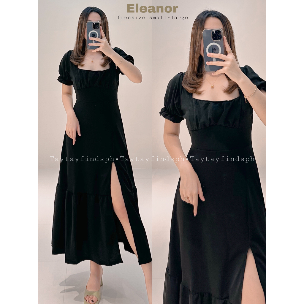 Eleanor Rutched Puff Sleeve Slit Dress Taytayfindsph Shopee Philippines