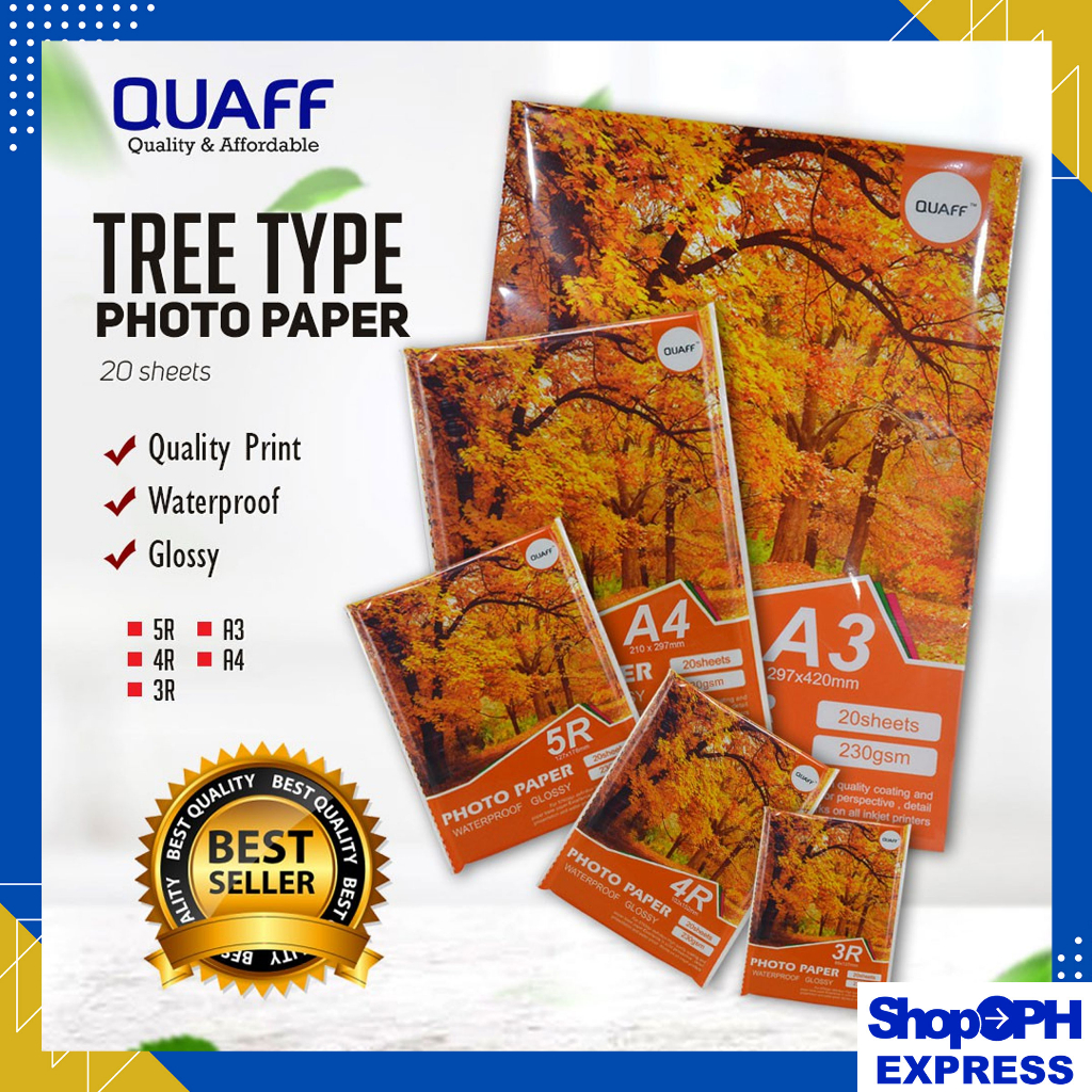 1 PACK QUAFF Tree Type Glossy Photo Paper 3R 4R 5R A4 230 GSM 20