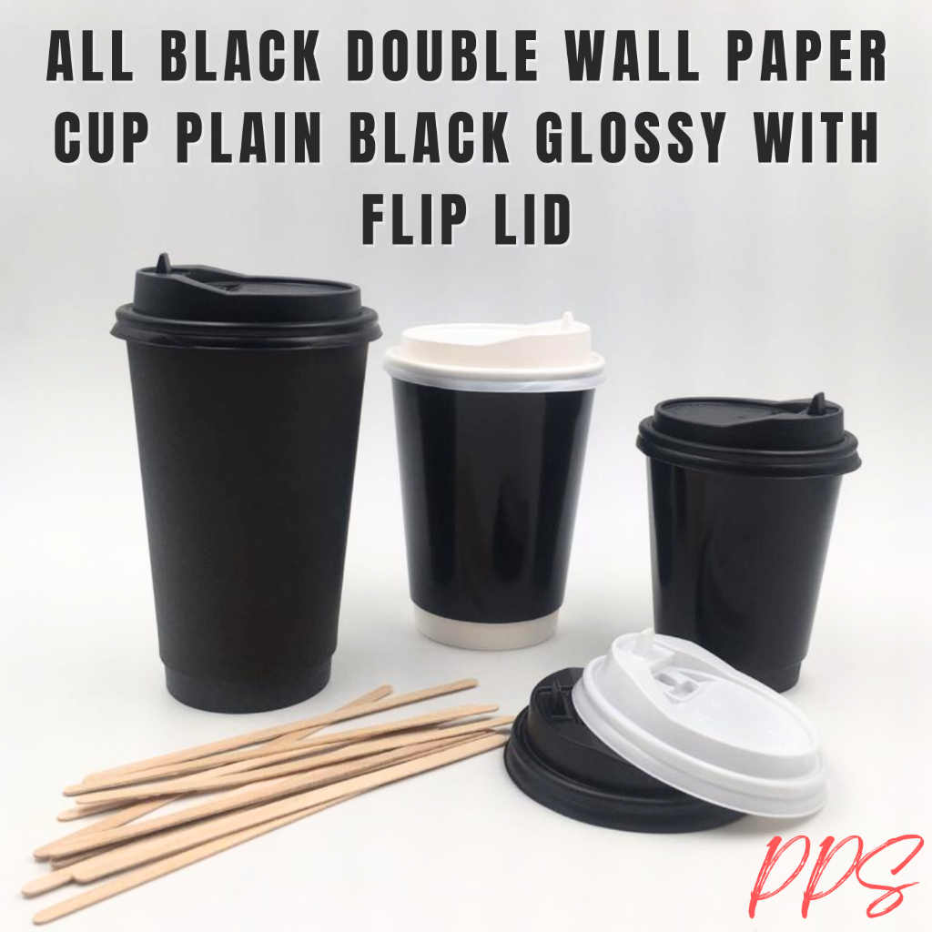 Oz Oz Oz All Black Double Wall Paper Cup Plain Black Glossy With