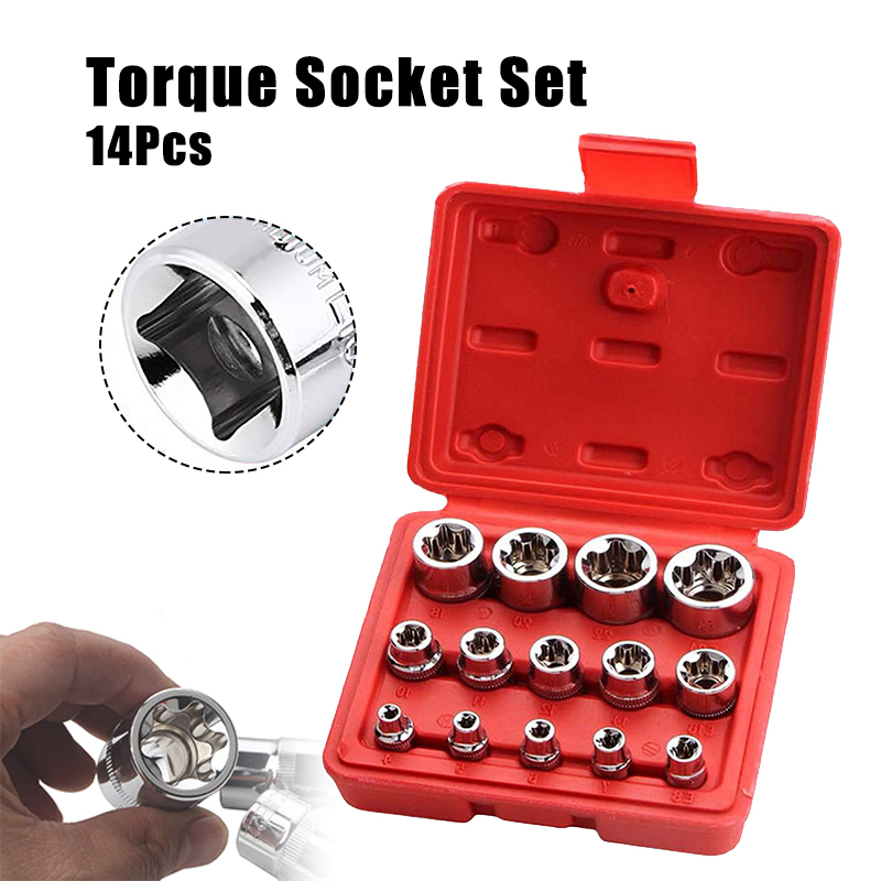 14 Pcs Female E TORX Star Socket Set 1 4 3 8 1 2 E4 E24 Torque